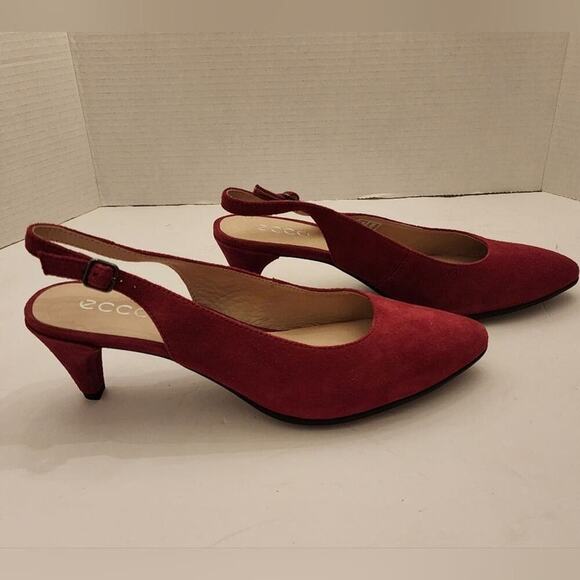 ECCO Red Suede Leather Slingback Pointed Toe Kitten Heel Pumps Shoes Sz 41 US 40 - Picture 6 of 13